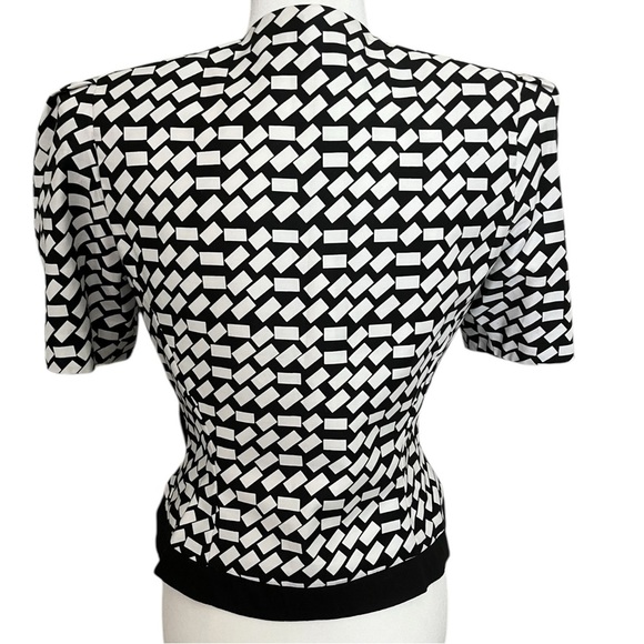Vintage David Warren Saks Fifth Avenue Size M Black White Structured Bow Jacket - Picture 4 of 12